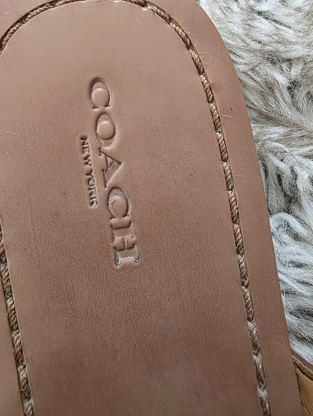 Coach Shelly Sandals Brown Leather Thong with Gold Logo Women's Size 10